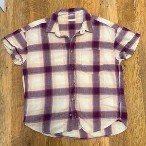 MOTHER Purple Plaid Button Up Short Sleeve Top D6
